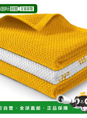 自营 zulay kitchen棉质吸水厨房毛巾 3 条装 15x25 - 条纹黄色