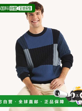 自营Nautica Mens Patchwork Crewneck Sweater - navy seas 美国