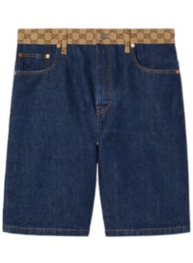 GUCCI 男士牛仔裤 815705XDC8F4759 SS2025 蓝色 腰带环牛仔短裤