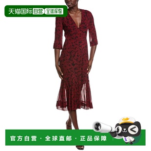 自营GANNI Printed Light Georgette Wrap Midi Dress - red 美国