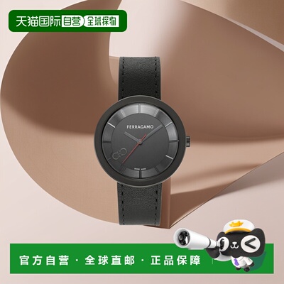 自营salvatore ferragamoFerragamo Curve V2 皮革腕表 - 黑色/黑