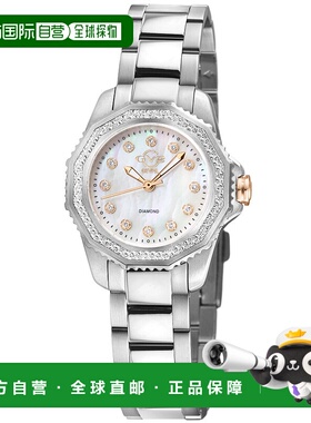 自营GV2女式皮质316L不锈钢，白色MOP表盘，316L不锈钢手镯。-银