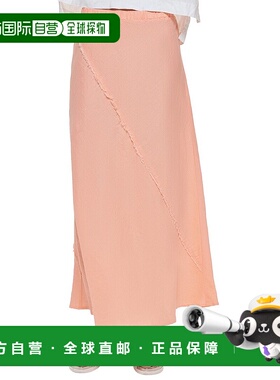 自营 DKNY亚麻迷笛裙-粉红色 【美国奥莱】直发裙子半身裙