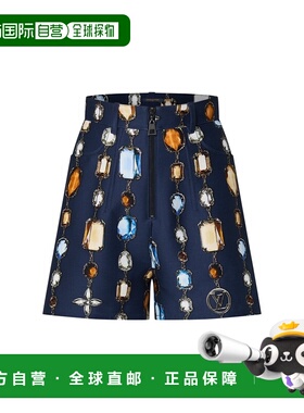 自营欧洲直邮LV路易威登 女士藏蓝色羊毛项链印花短裤