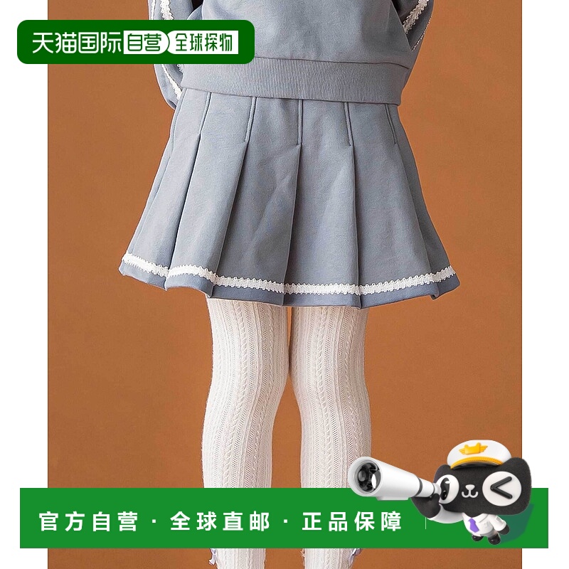 1h可退 日本直邮BeBe Petits Pois Vert 女童 蕾丝织带褶裥半身裙