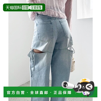 1h可退 日本直邮NICE CLAUP 女装 可调节腰围 抽绳设计阔腿牛仔裤