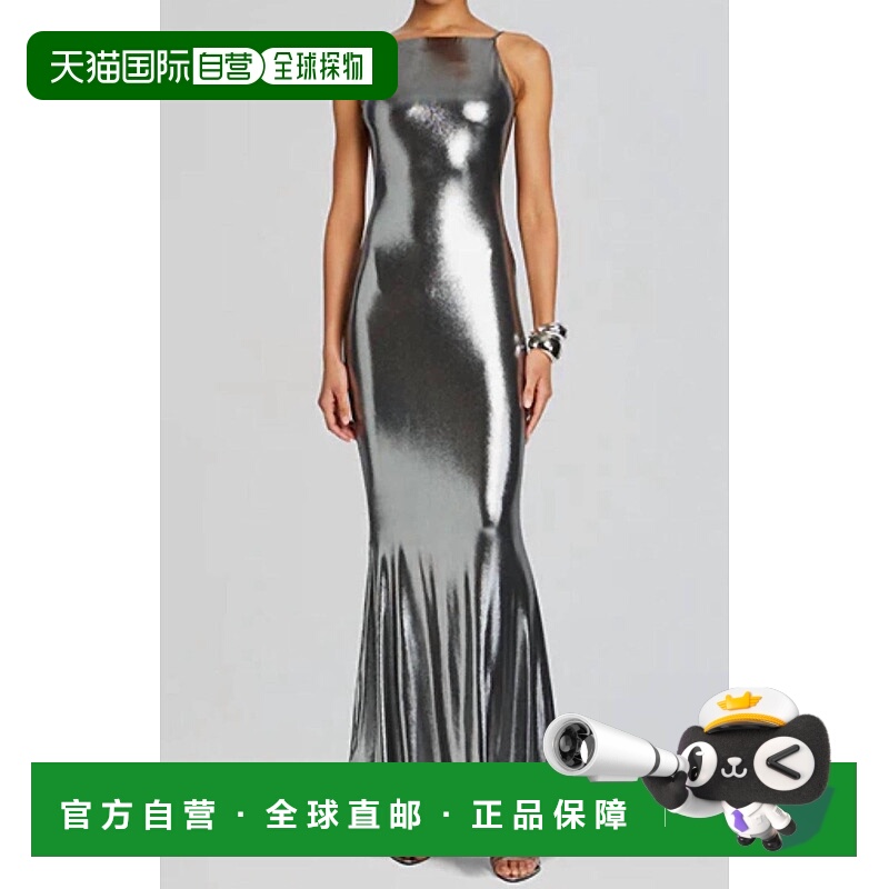 自营retrofeteRomilly Metallic Open-Back Evening Dress In Gre