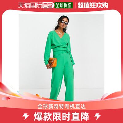 香港直邮潮奢 ASOS 女士co-ord 设计柔软阔腿亮绿色裤子