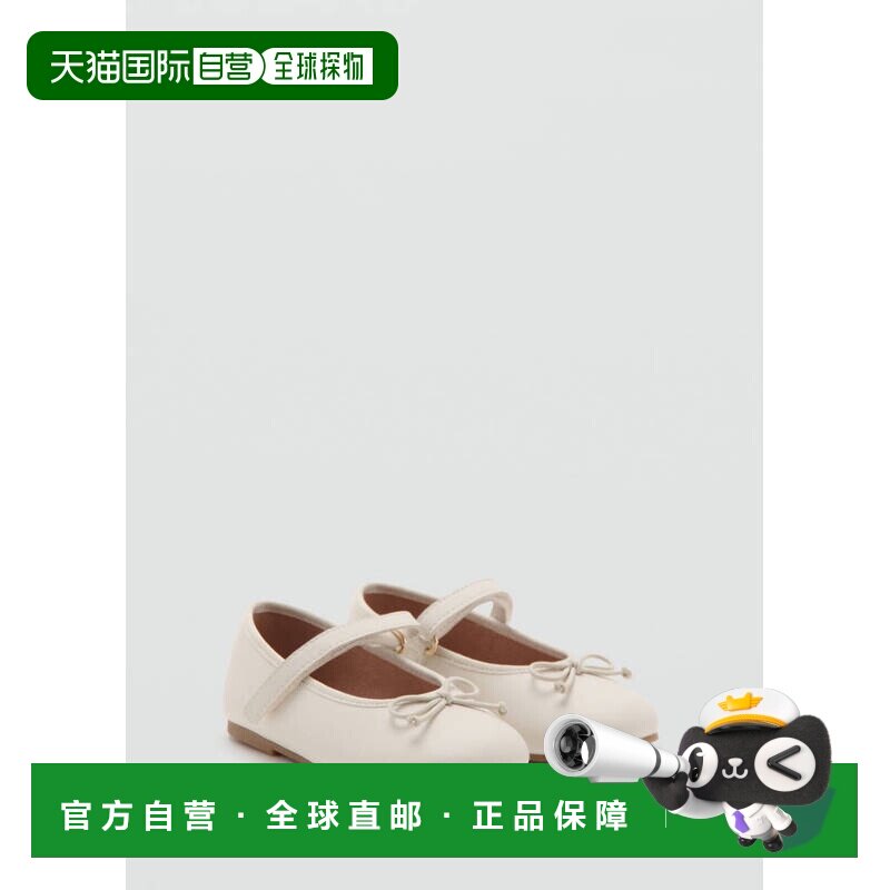 欧洲直邮MANGO 女孩米白色聚氨酯系带蝴蝶结芭蕾鞋图片