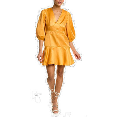 自营 Ted Baker Topstitch Linen-Blend Mini Dressorange 美国奥