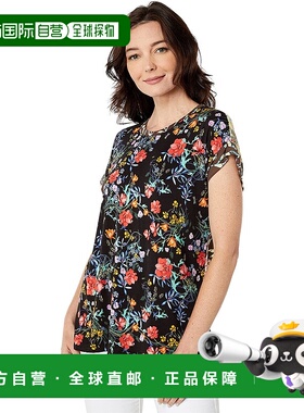 自营 Johnny Was 女式花卉 Kashim 休闲竹纤维针织 T 恤短袖上衣