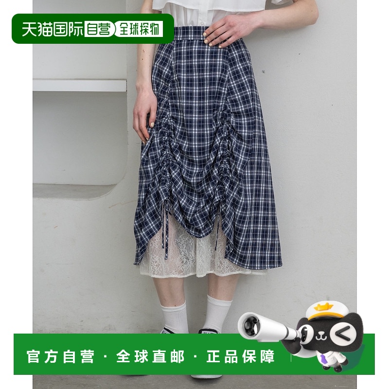 1h可退 日本直邮idem 女士蕾丝拼接格纹抽绳半裙 ID00000090a字裙