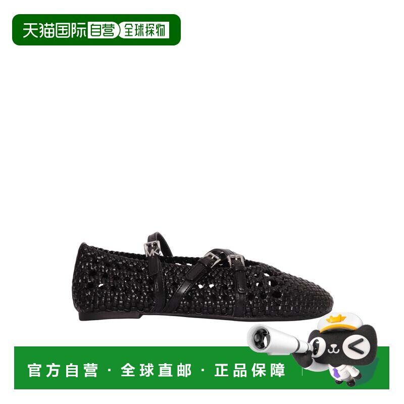 自营michael kors尖头绑带编织芭蕾平底-黑色 美国奥莱直发单鞋