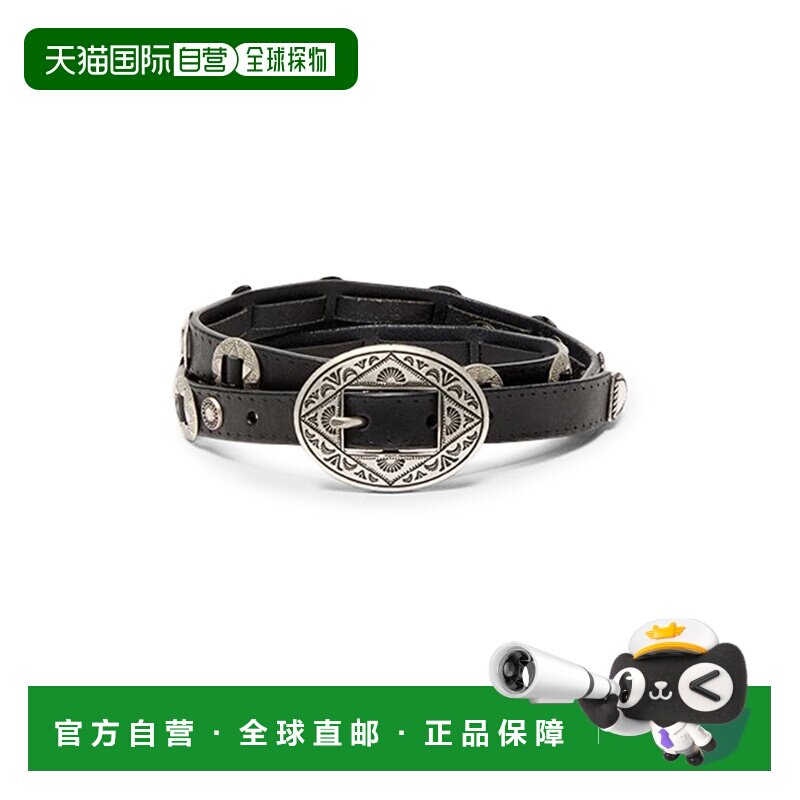 欧洲直邮自营GOLDEN GOOSE黄金鹅 女士黑色皮革铆钉腰带