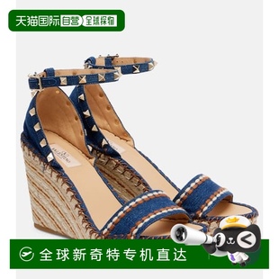 香港直邮Valentino 女士 1h可退 华伦天奴 105 铆钉双麻底坡跟鞋