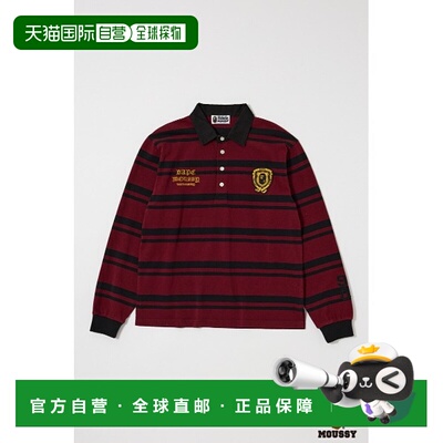 1h可退 日本直邮MOUSSY 女装 联名宽松条纹拉格比长袖衬衫 010IAF