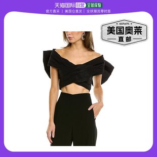 black Silk Wrap Carolina 美 Crisscross Top Cropped Herrera