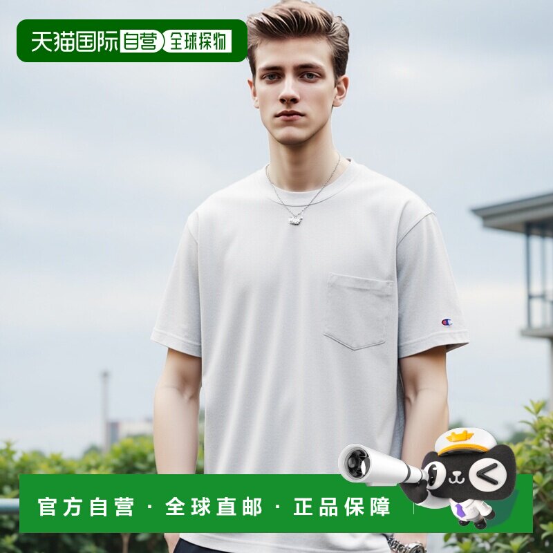 日本直邮Champion  SS24 宽松口袋袖口徽标短袖T恤 男女同款夏