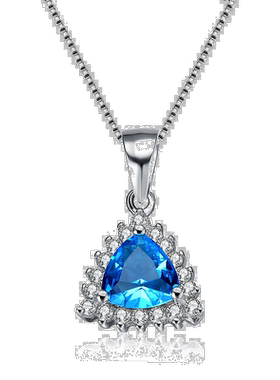 自营 geneviveGv 纯银蓝色方晶锆石吊坠项链 - 蓝色 美国奥莱直发