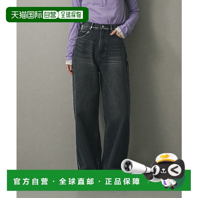 1h可退 日本直邮SENSE OF PLACE 女装 宽松印花牛仔裤 光泽设计显