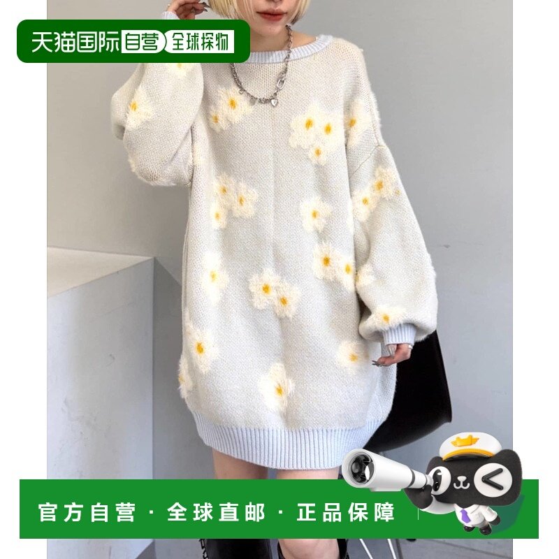 1h可退 日本直邮W closet 女装 花朵图案宽松针织衫 半拉链设计 W