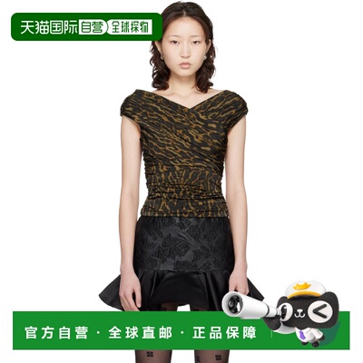 香港直邮GANNI 甘尼 女士 卡其色 Printed Shiny Jersey Sleevele