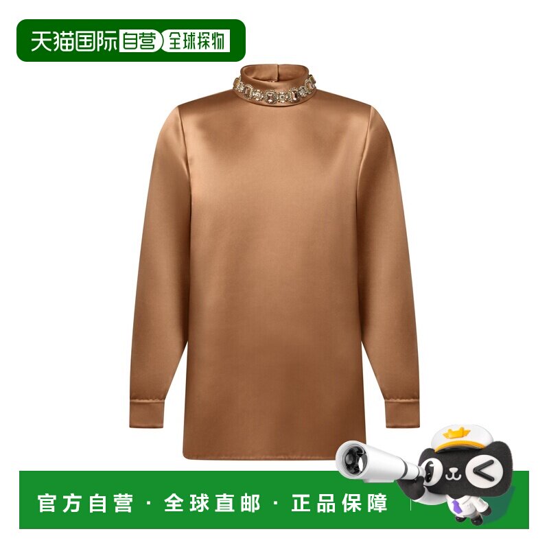 自营欧洲直邮LV路易威登 女士古铜色双面真丝缎面珠宝领上衣