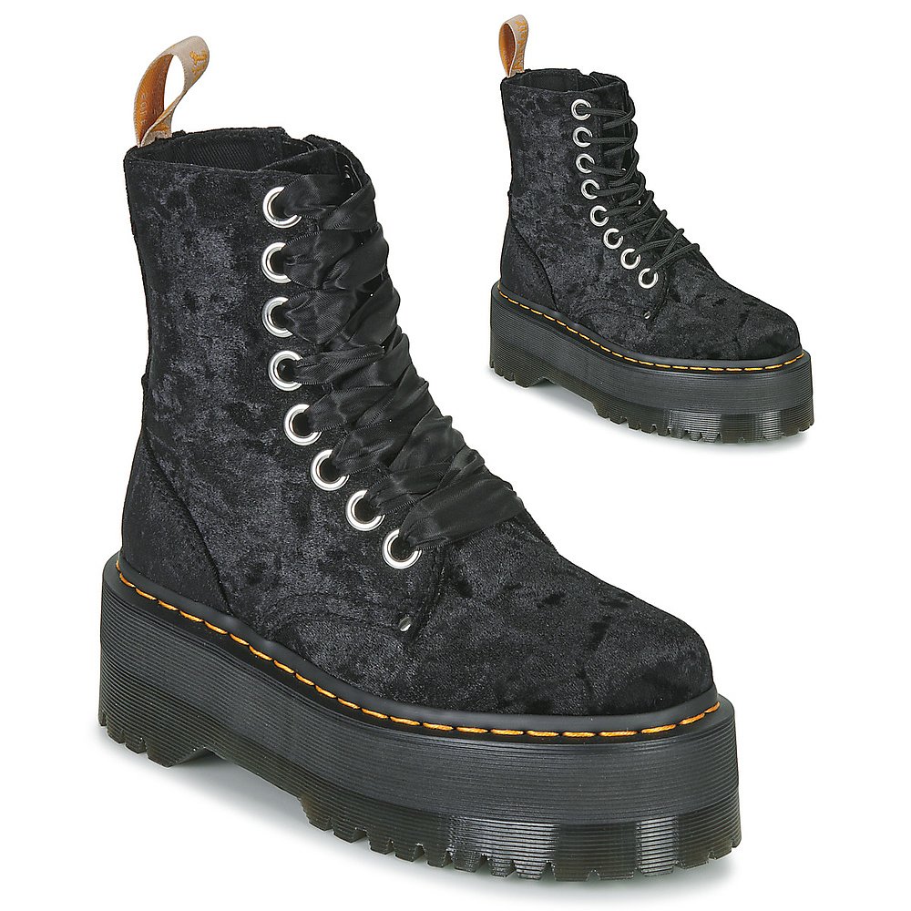 欧洲直邮dr. martens 女士天鹅绒鞋面中筒厚底8孔时尚复古马丁靴