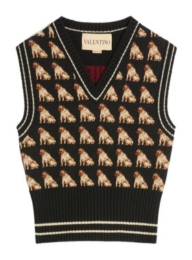 VALENTINO 女士针织衫 BK400P9K3N78 AW2025 花色 V领无袖针织衫