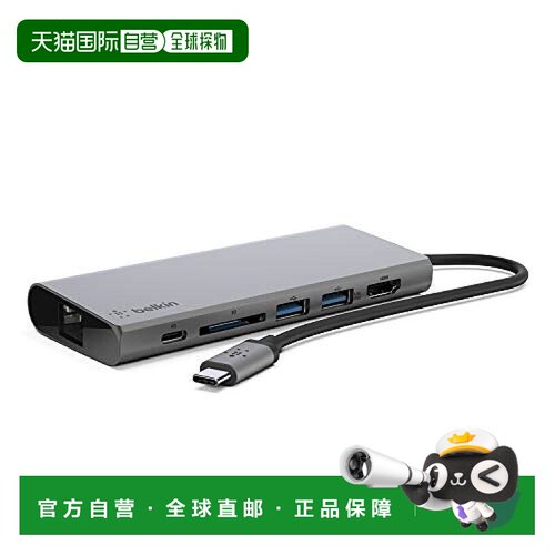 【日本直邮】Belkin USB扩展坞Type-C带LAN网络接口读卡器4K HDMI