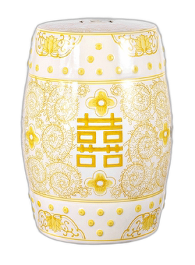 jonathan y红双喜 18 英寸中国风陶瓷鼓形花园凳 - 黄色/白色 【