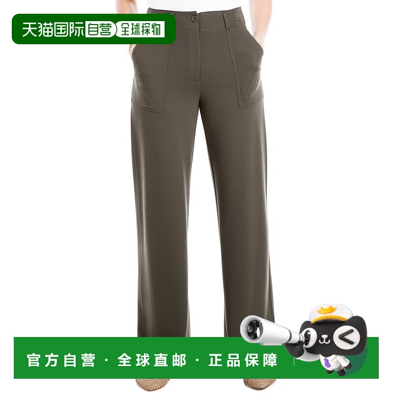 自营Max Studio Wide Leg Button Front Ponte Pant - green 美国