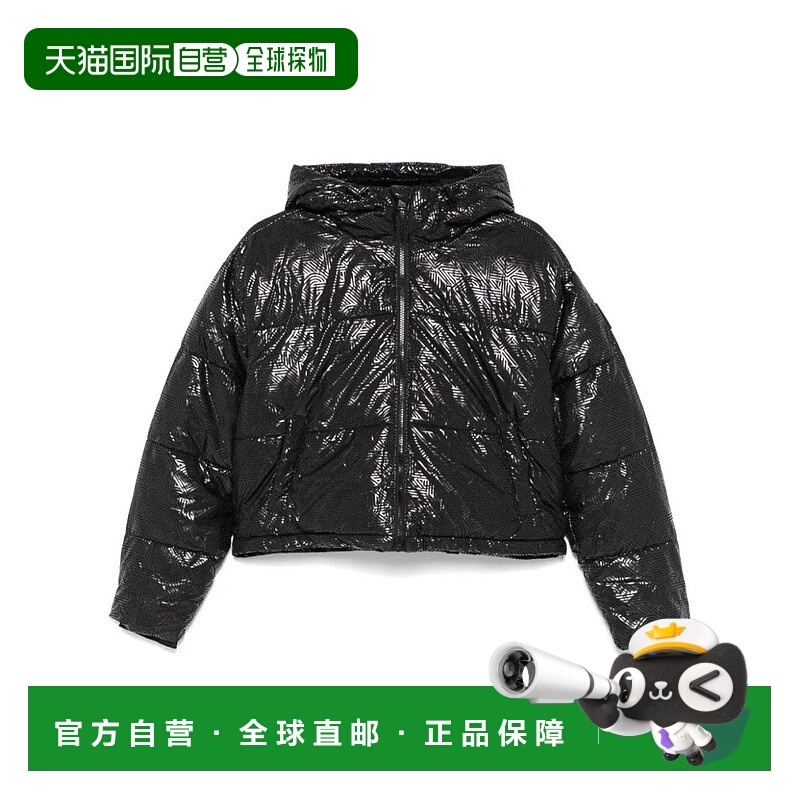 自营dknyCropped Black Puffer Jacket With Glossy Texture - bl
