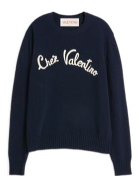 VALENTINO 男士针织毛衣 VKC33LAR8D51 SS2025 黑色 圆领羊毛毛衣