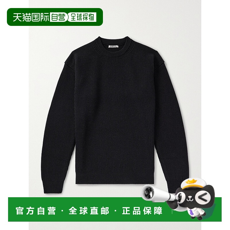 香港直邮AURALEE 男士 罗纹羊毛毛衣 A25AP02RKBLACK