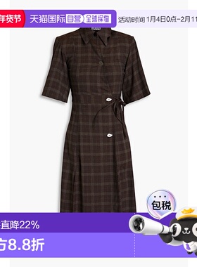 1h可退 香港直邮GANNI 甘尼 女士 Marron 格纹梭织中长连衣裙 F65