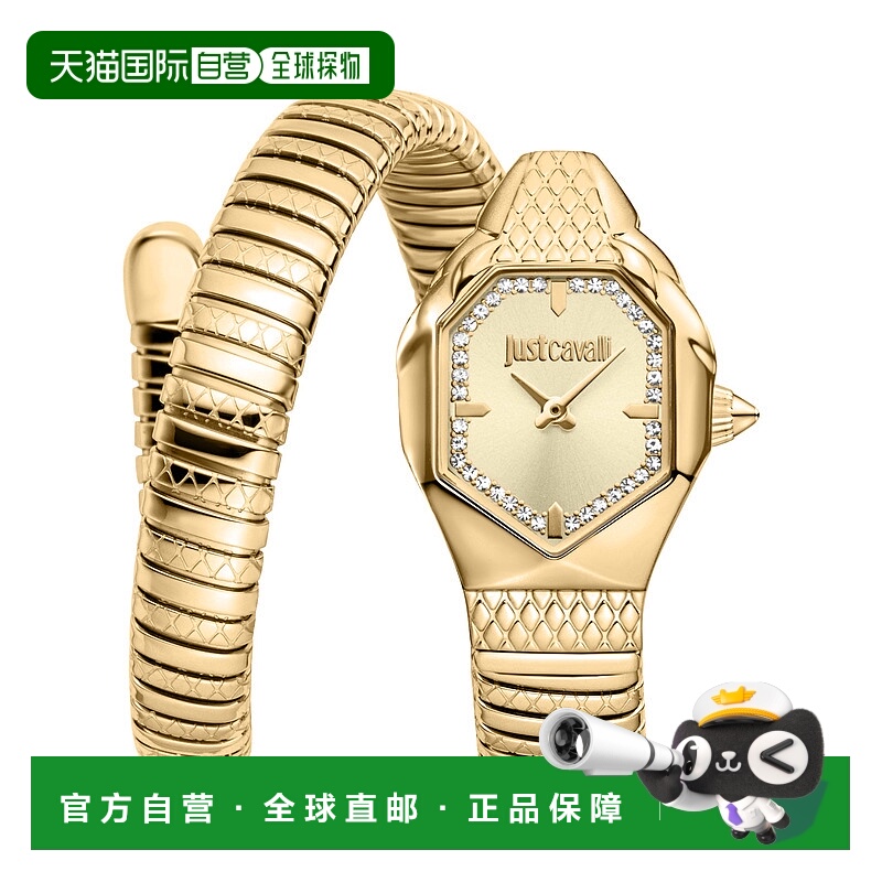 自营JUST CAVALLI Womens's Snake Watch, Gold Color Case, Cham