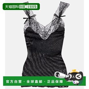 女士 1h可退 圣罗兰 Laurent 罗纹针织真丝边背心 香港直邮Saint