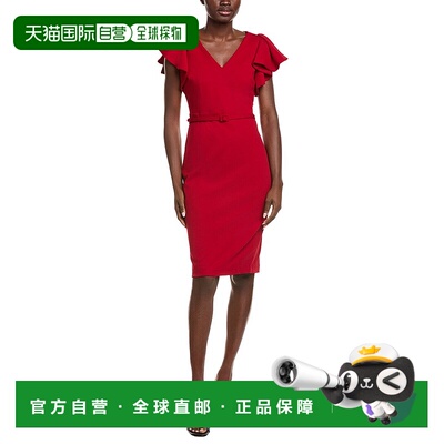 自营Anne Klein Ruffle Sleeve Scuba Crepe Sheath Dress - red