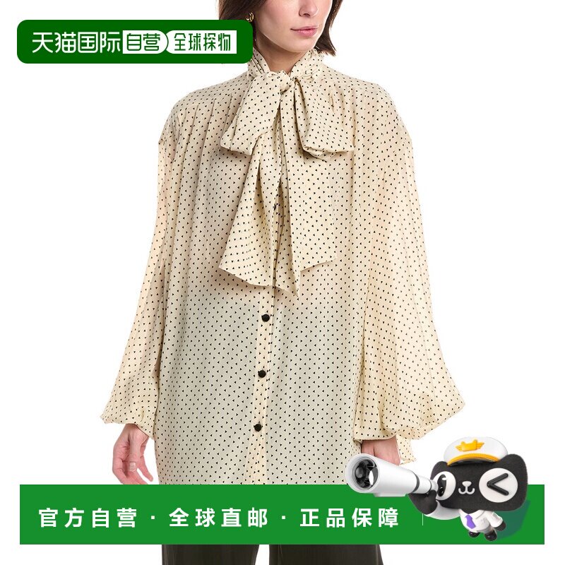 自营Balmain印花真丝衬衫-棕色领结 美国奥莱直发