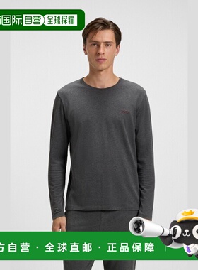 自营欧洲直邮Hugo Boss 男士深灰色棉圆领长袖T恤