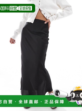 1h可退 香港直邮ASOS 女士 bias 设计缎面中长半身裙(黑色)包臀裙