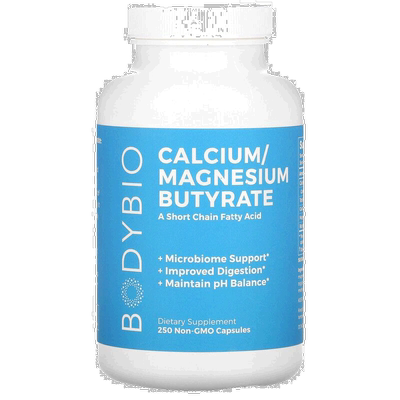 香港直发BodyBio丁酸钙镁Non-GMO胶囊促进肠道消化健康250粒