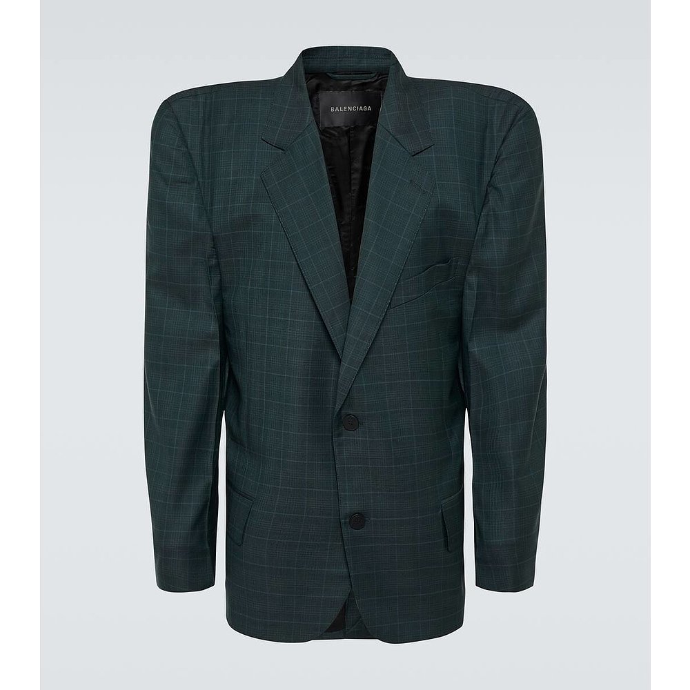 Balenciaga 巴黎世家 男士 宽松款格纹羊毛西装外套 000895