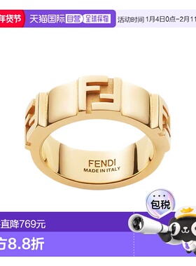 1h可退 香港直邮Fendi 芬迪 女士 FF 金色染色压花徽标铜制戒指 8