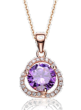 自营 geneviveGv 纯银圆形紫色立方氧化锆单石项链 - 紫色 美国奥