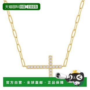 simonaSterling Silver CZ Sideways Cross Paperclip Necklace -