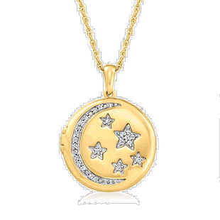 自营 Ross-Simons 18 克拉金镀在纯银上钻石天体盒式吊坠项链 - 1