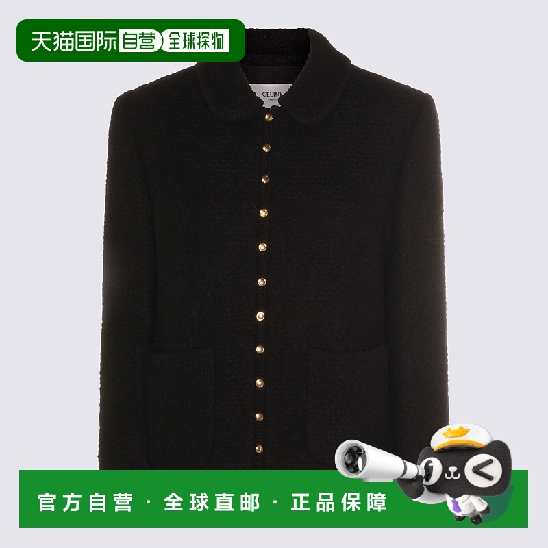 香港直邮CELINE 女士外套 RV0VV593V38NO AW2025 黑色 羊毛羊绒长