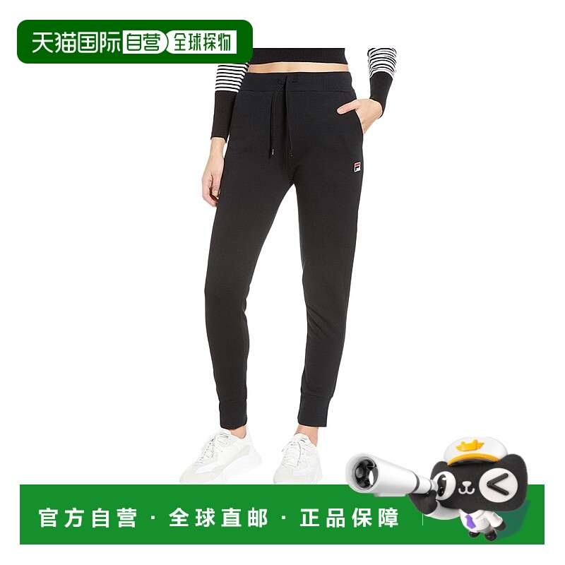 美国直邮fila斐乐女士春秋黑色抽绳印花束脚运动休闲长裤